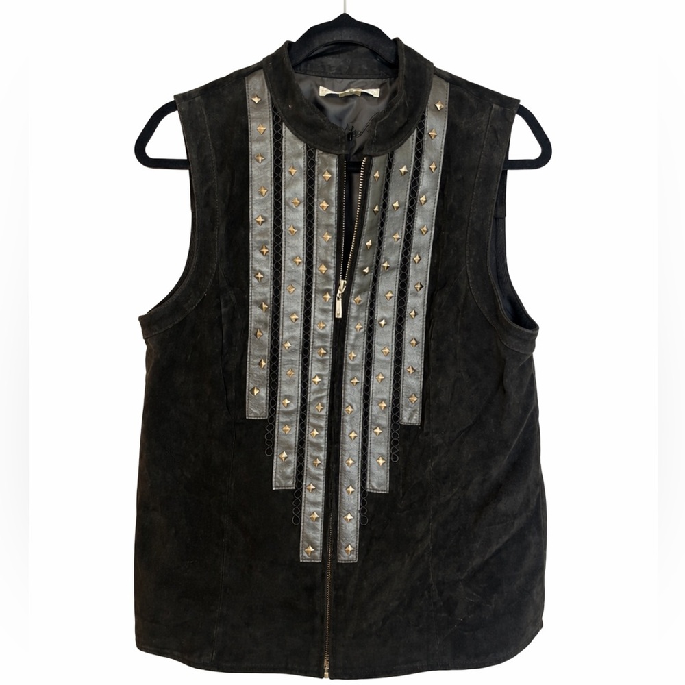 Black‎ Suede Studded Vest Western Boho Biker Festival Moto Style
